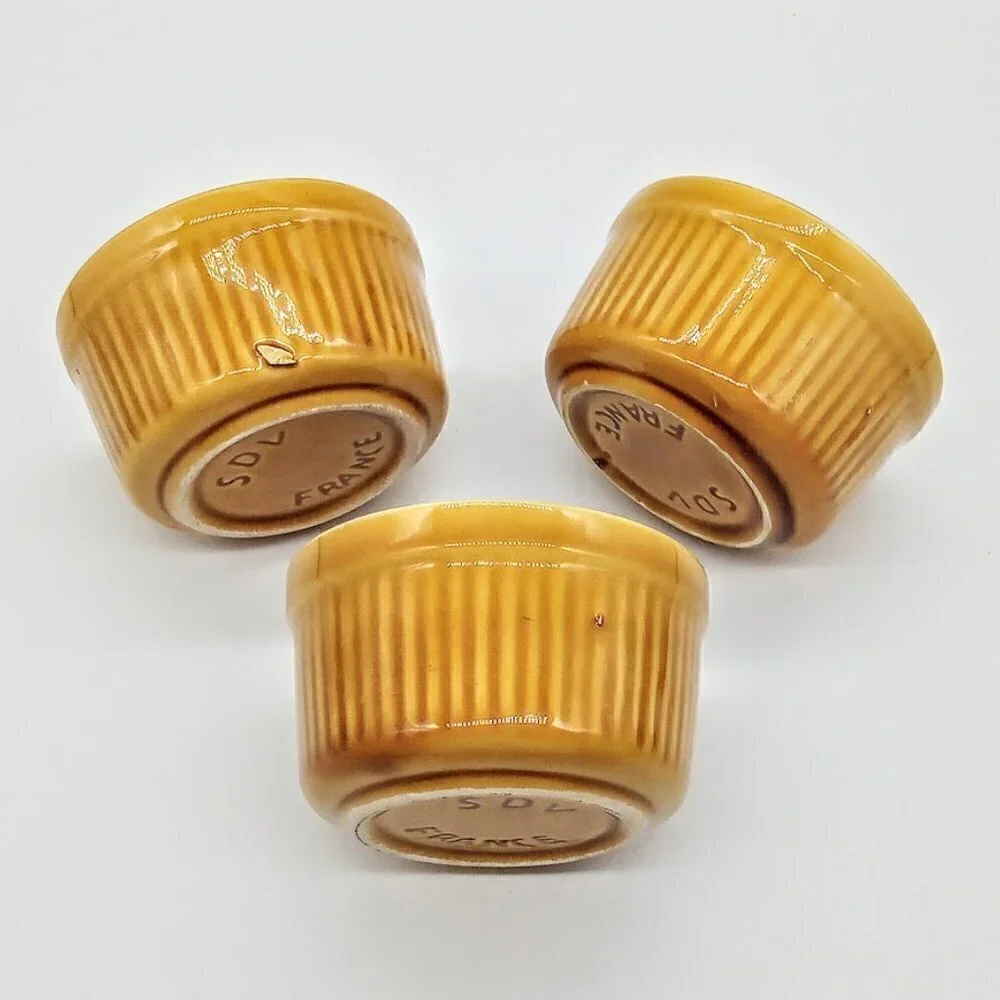Set of 3 SDV France Golden Yellow Ceramic Ramekins